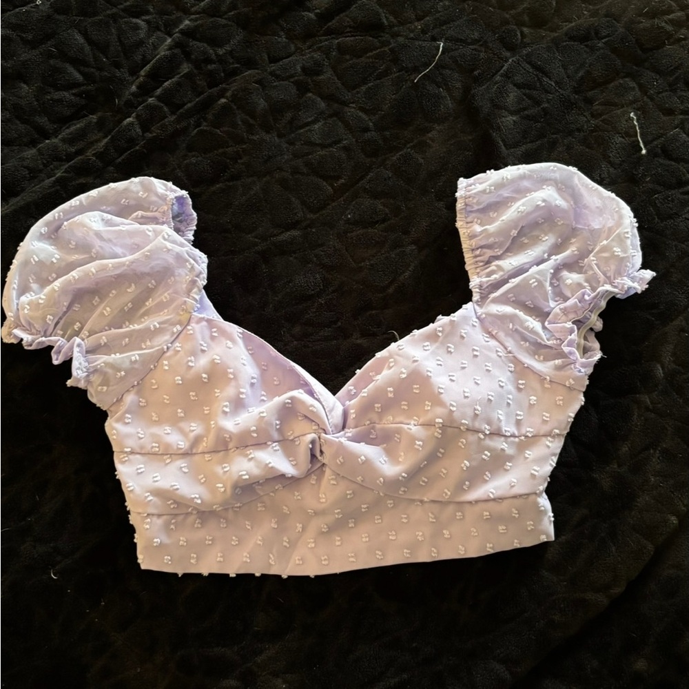 Lavender Puff Sleeve Crop Top